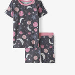 Moonlit Galaxy girls bamboo pajama set with short sleeves and shorts