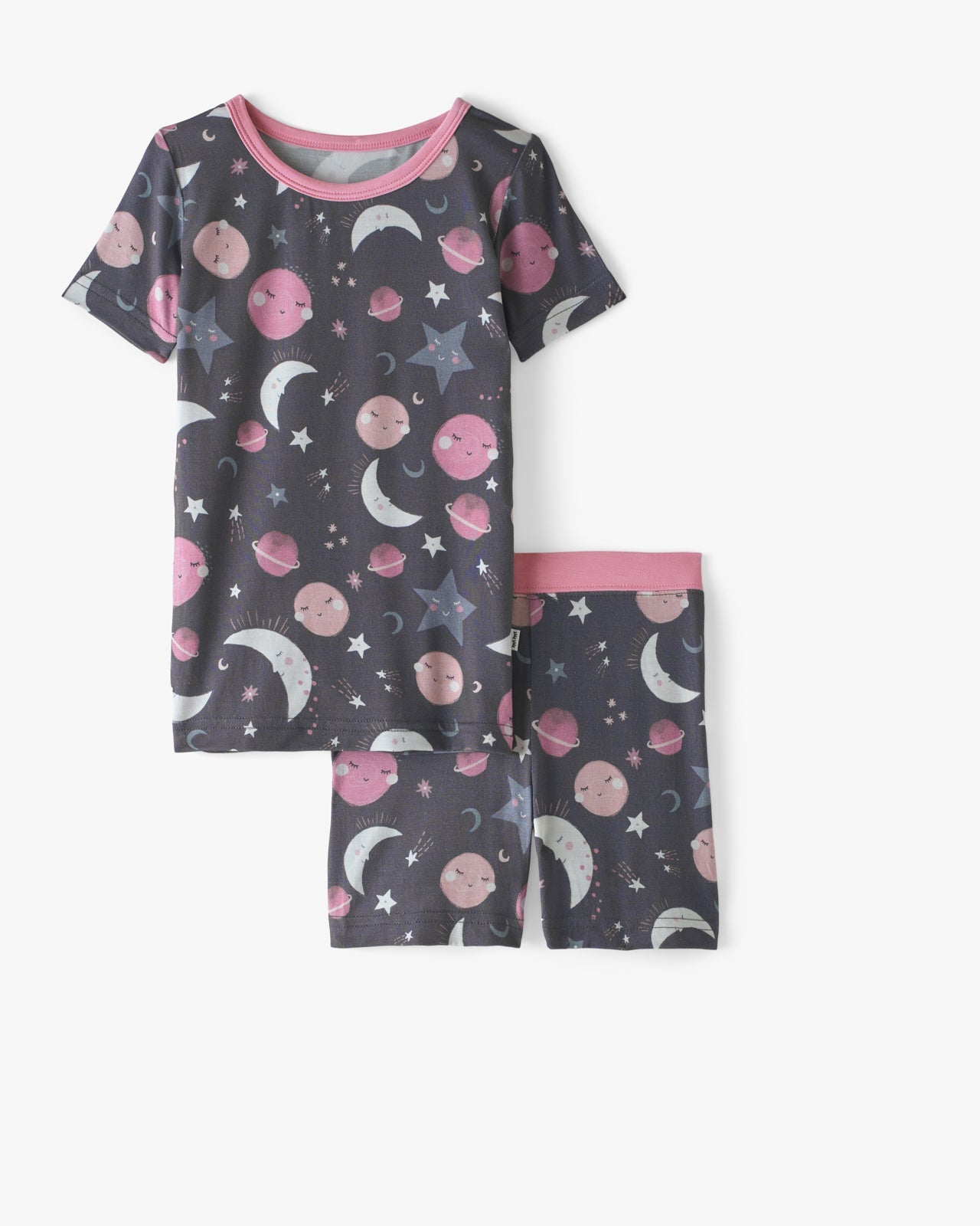 Moonlit Galaxy girls bamboo pajama set with short sleeves and shorts