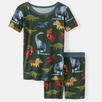 Dino Forest boys bamboo pajama set with short sleeves and shorts