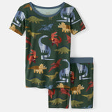 Dino Forest boys bamboo pajama set with short sleeves and shorts