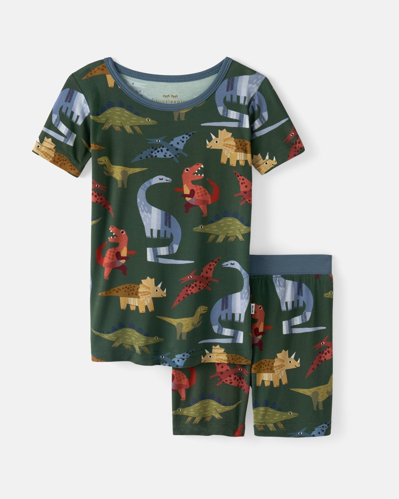Dino Forest boys bamboo pajama set with short sleeves and shorts