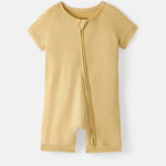 Front view of the Sunglow yellow baby bamboo shorty zippy pajamas