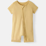 Front view of the Sunglow yellow baby bamboo shorty zippy pajamas